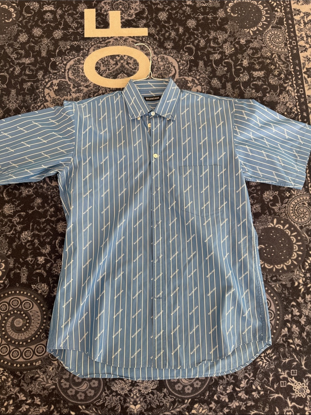 Balenciaga Light Blue Pinstripe Short-Sleeve Button-Down Shirt